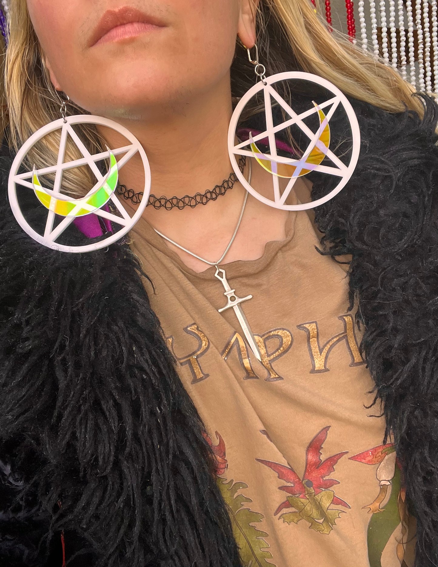 White Pentacle Luna Earrings
