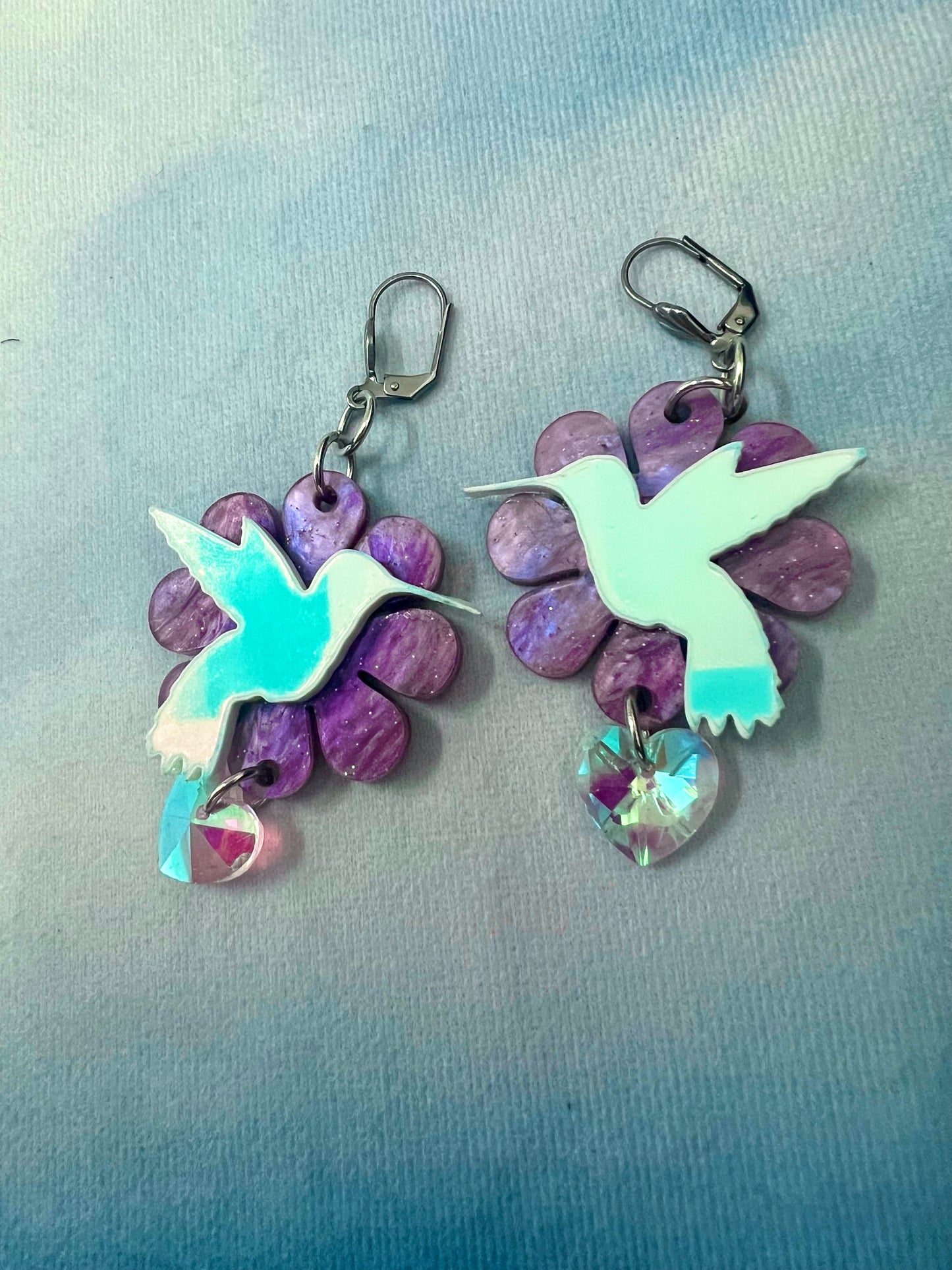 Flower loving 🌸 Hummingbird Earrings (one of a kind) 💜