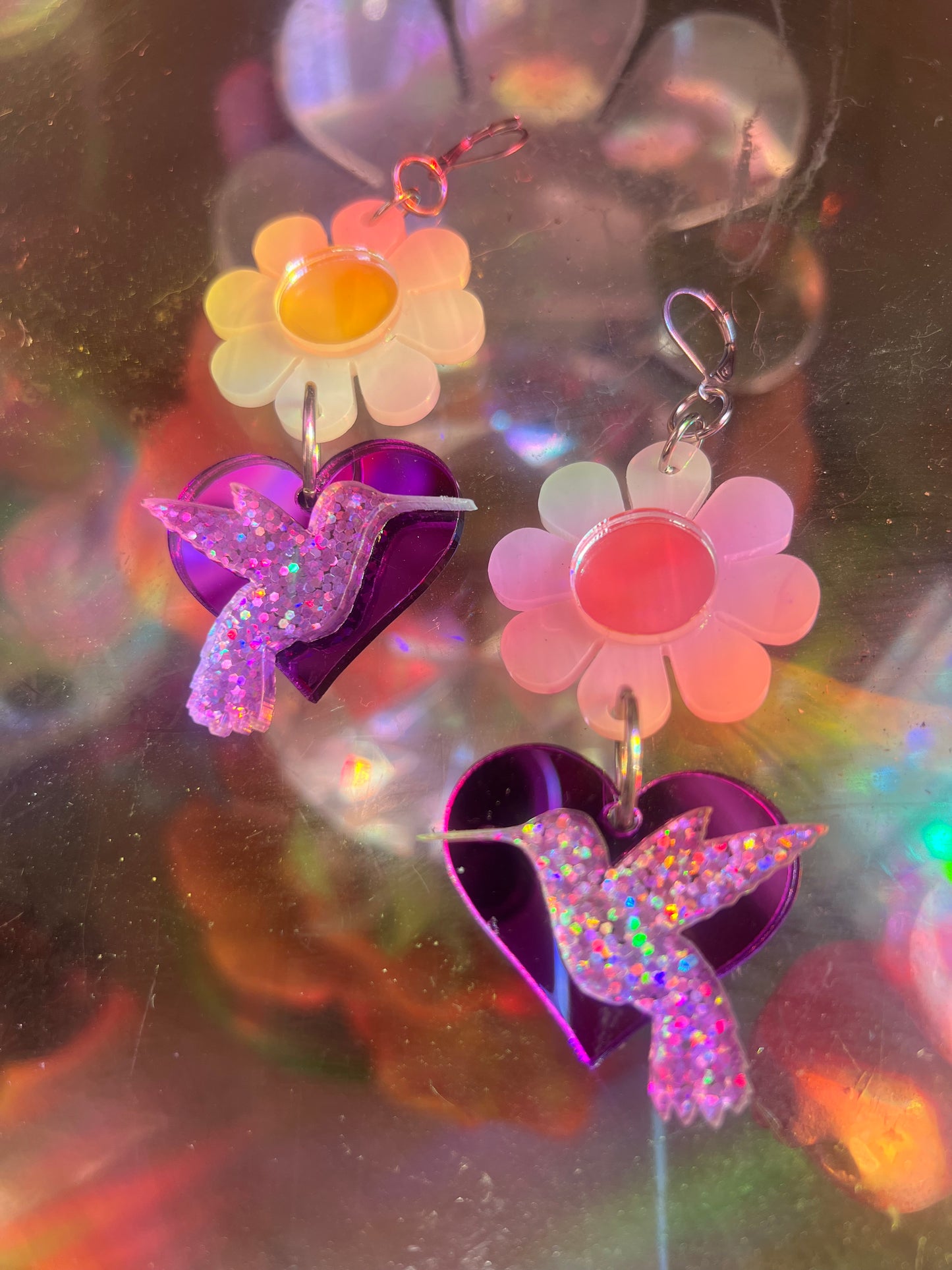 Flower loving Hummingbird Earrings (one of a kind) 💜