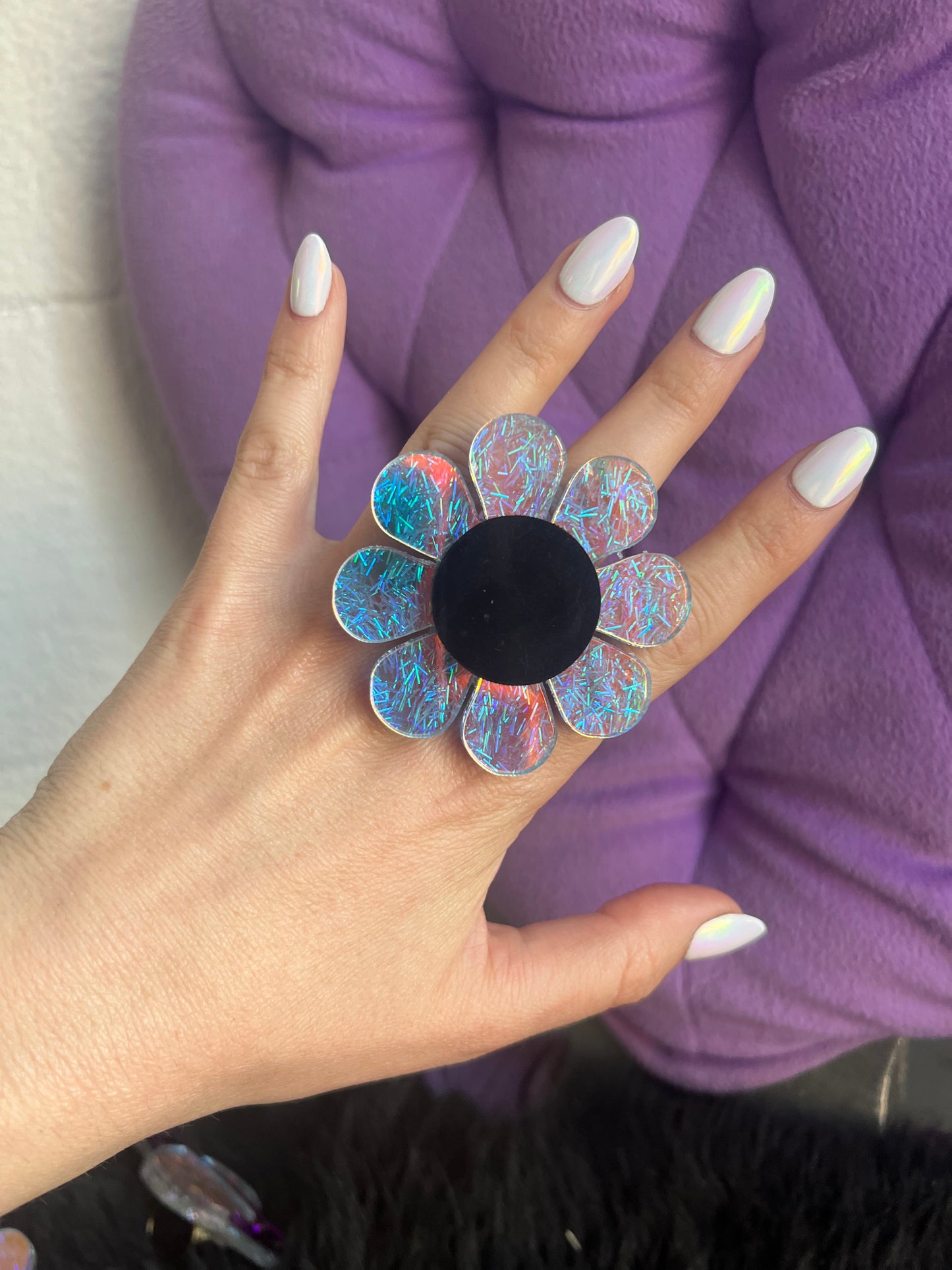 Holographic Flower Power Ring