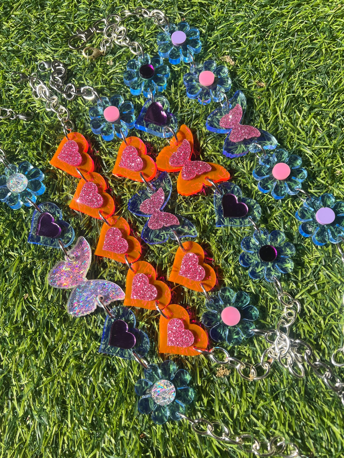 Blue dreams Butterfly multi Neon Flower Choker