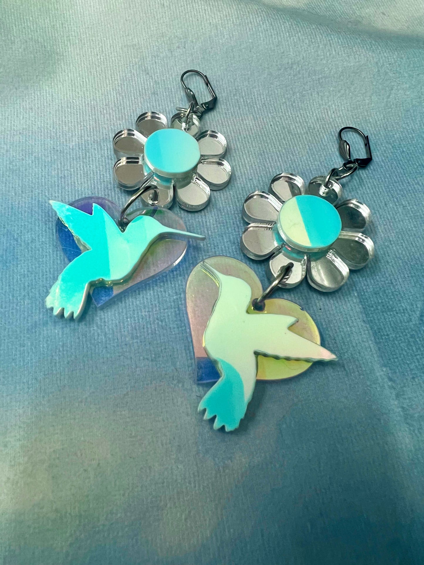 Flower loving Hummingbird Earrings (one of a kind) 💜