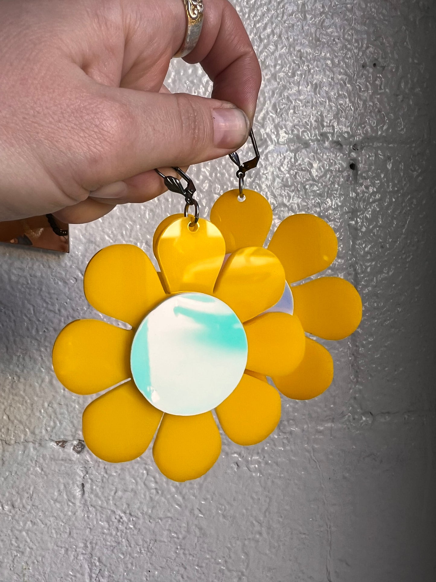 Holographic Sunflower Flower Power Earrings