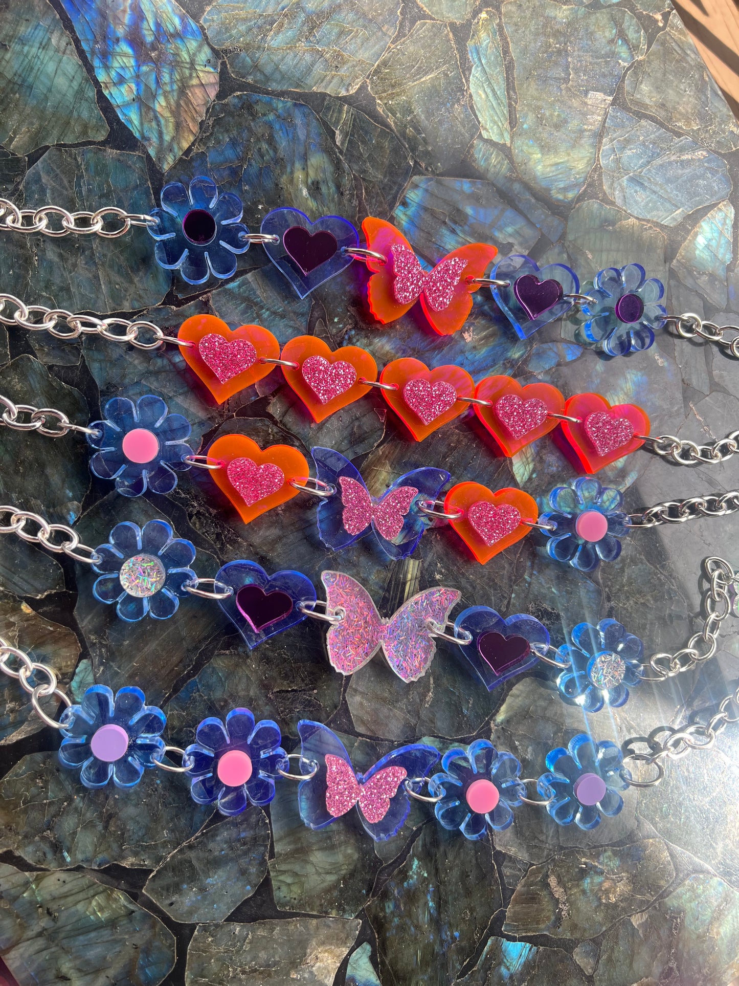 Blue dreams Butterfly multi Neon Flower Choker