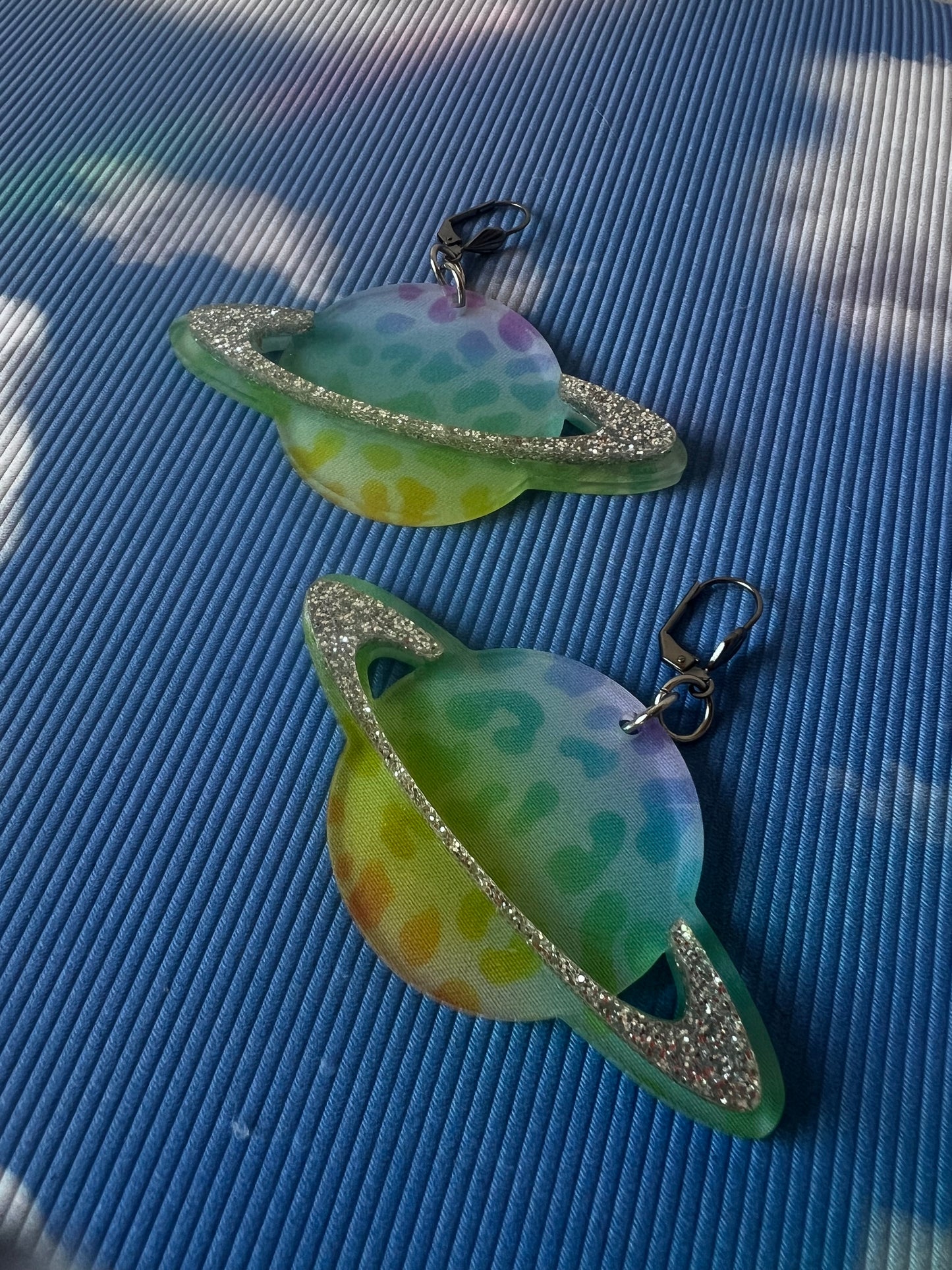 BB Saturn Earrings rainbow leopard print