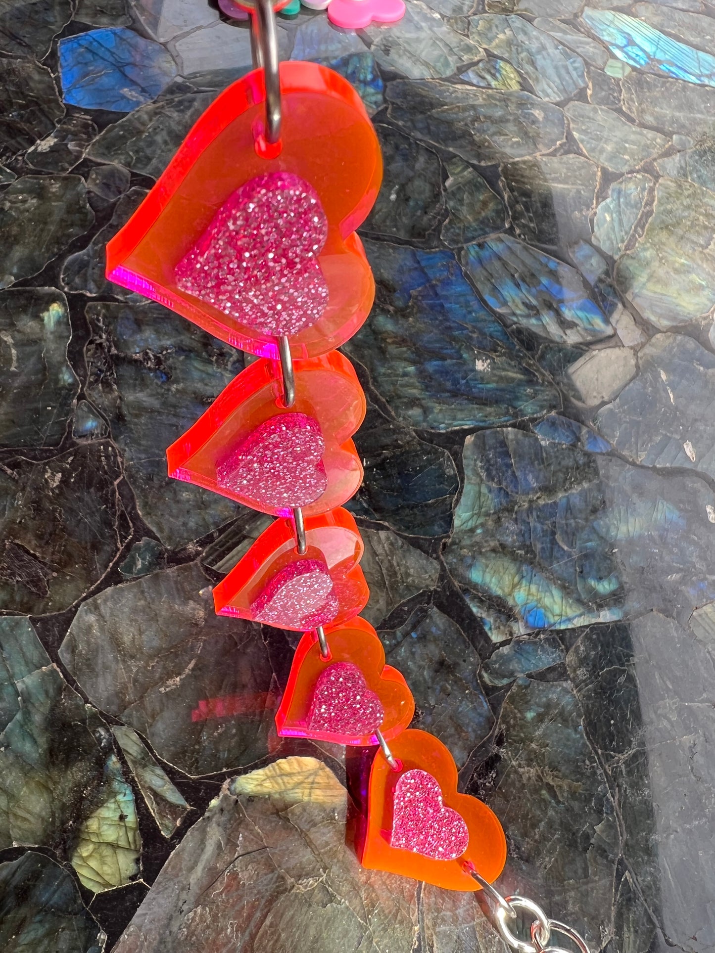 Neon Pink Glitter Heart Love Choker