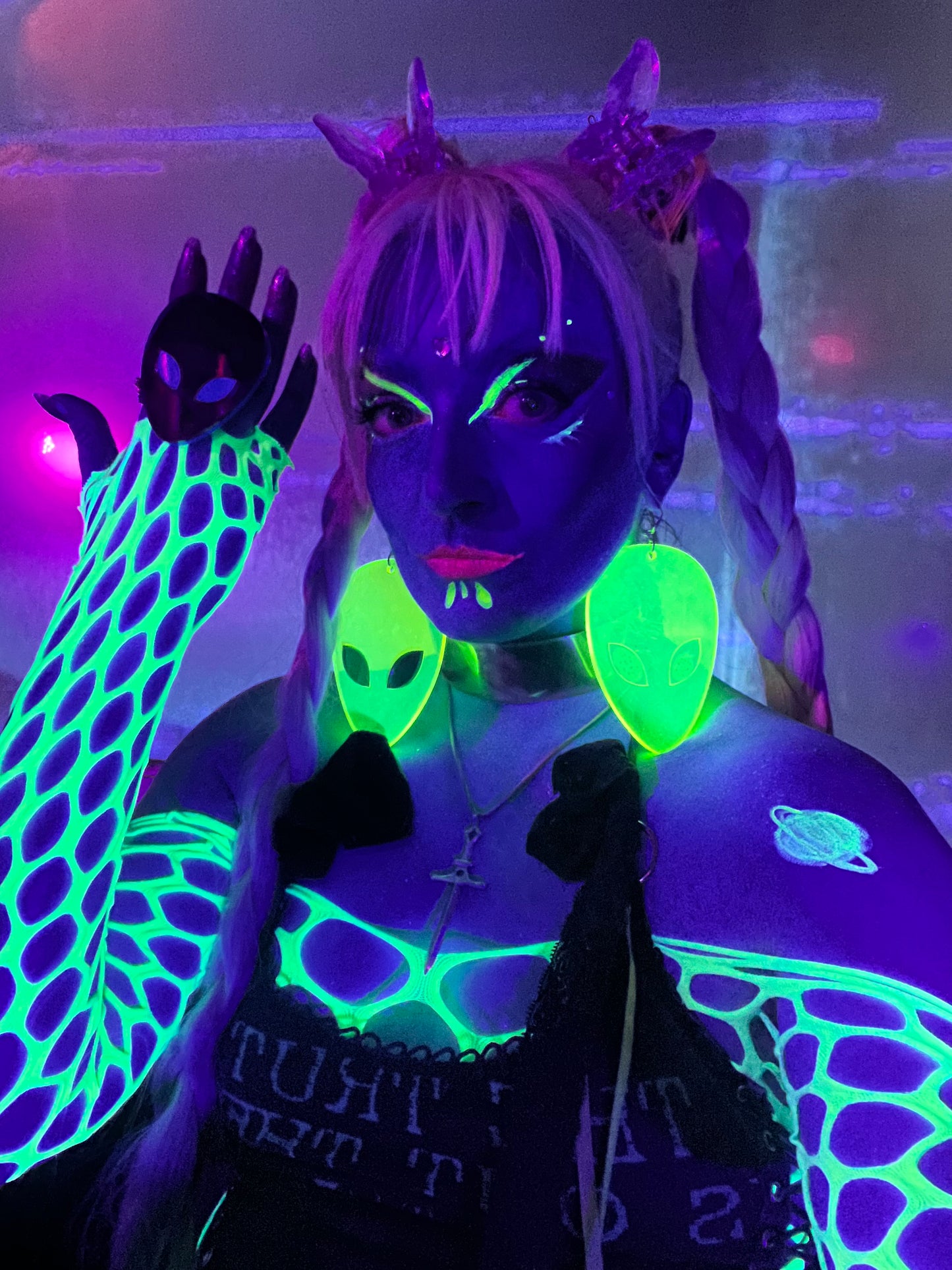 Neon Green Alien Earrings