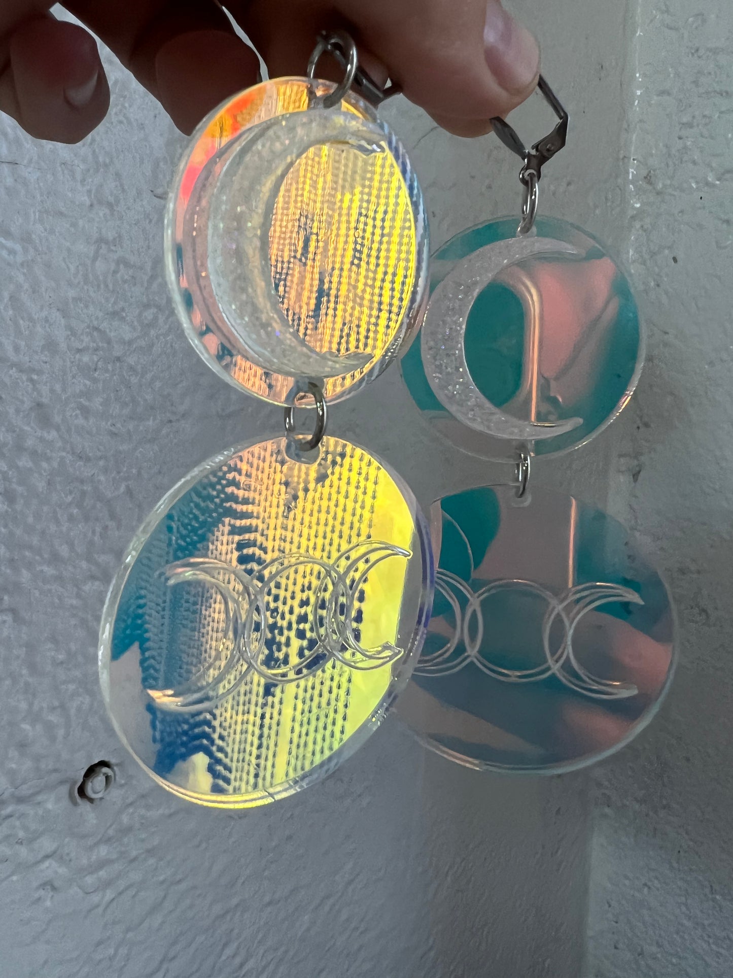Holographic Triple Goddess Luna Earrings