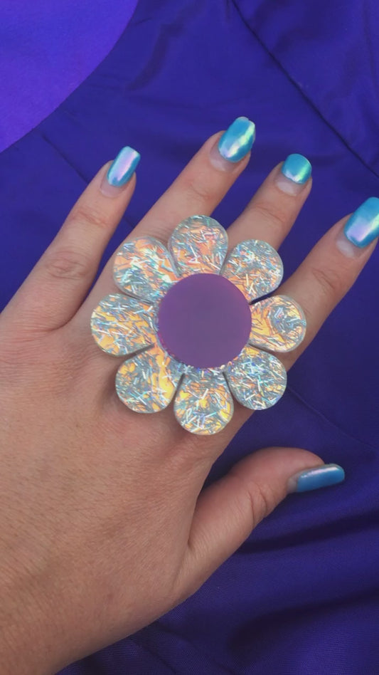 Holographic Flower Power Ring