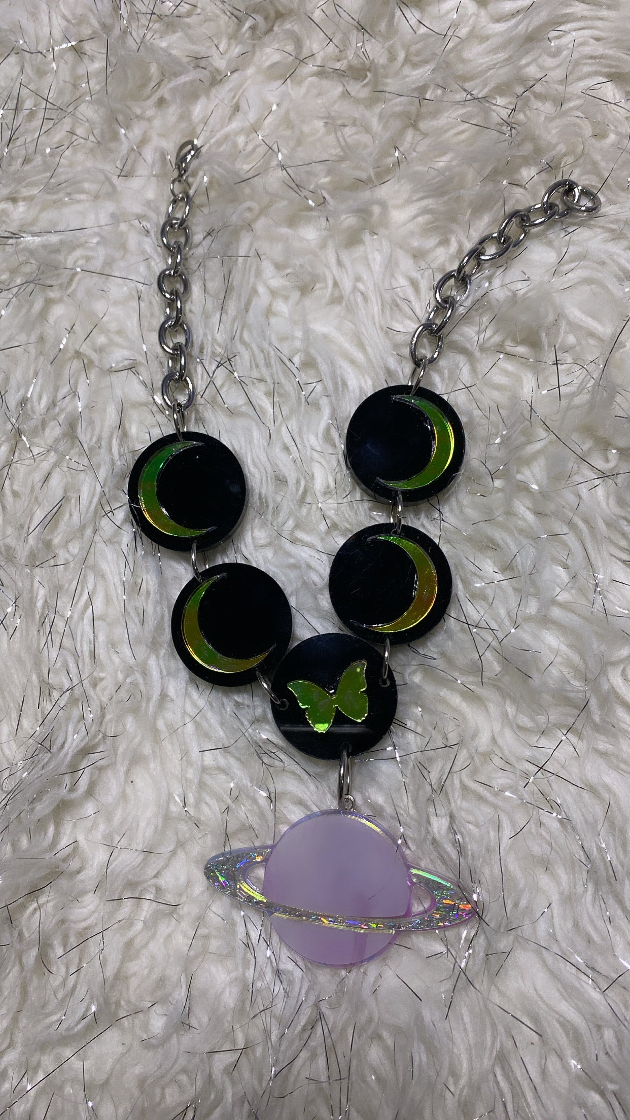 Butterfly Moon Holographic and Black Choker with Lavender Saturn Drip