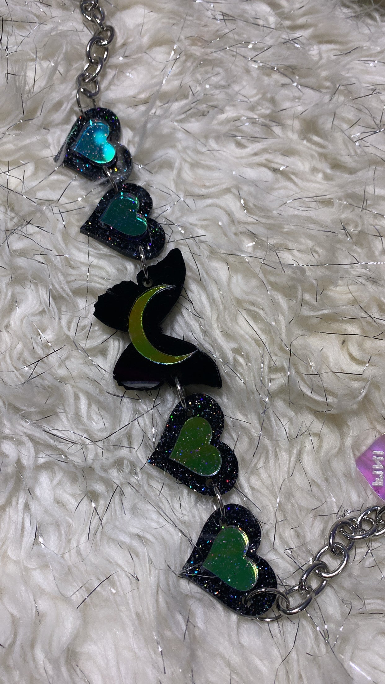 Butterfly Luna Black Glitter Hearts Choker