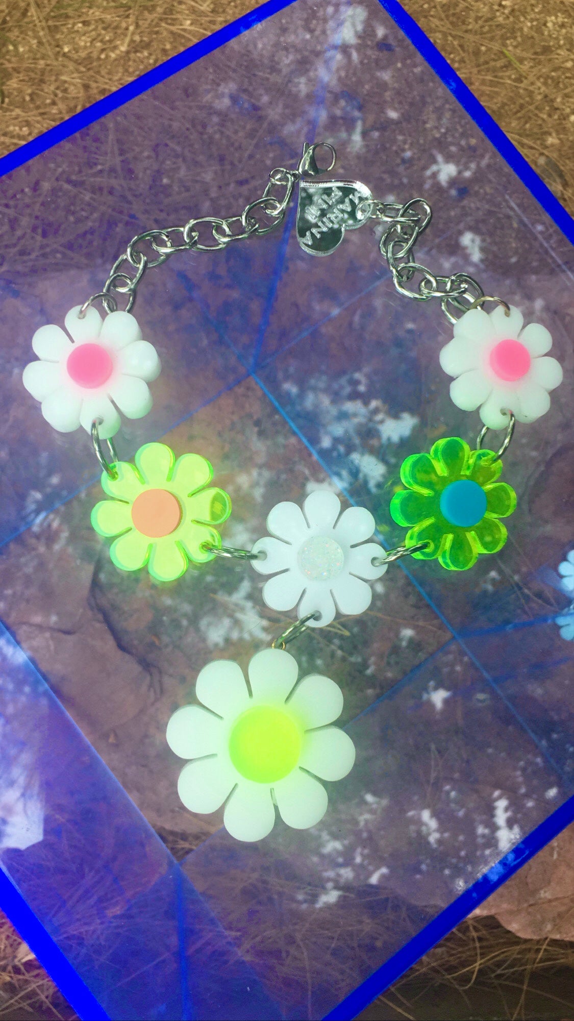 White Neon Flower Power Choker with Drip