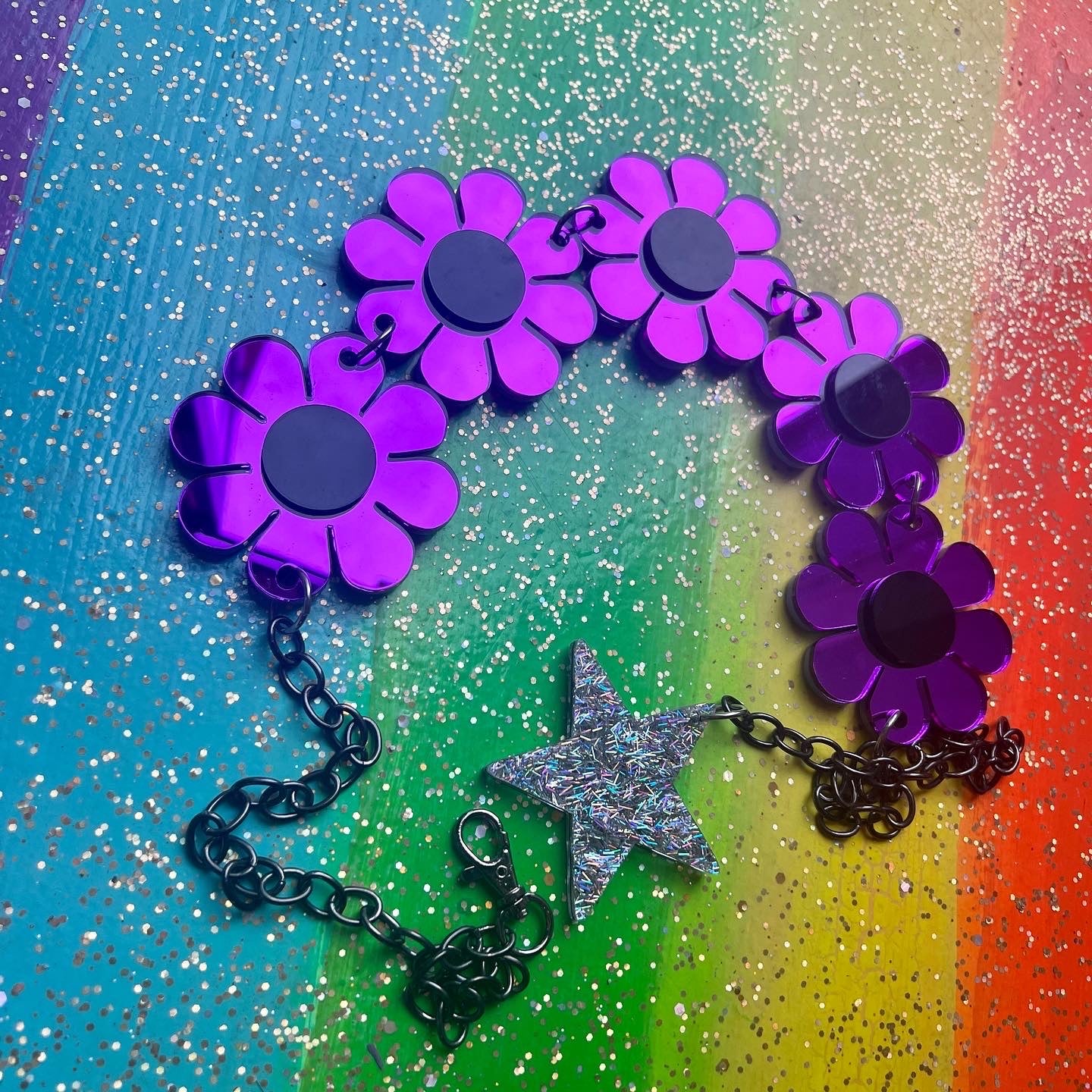 Double Layer Purple Mirror Flower Power Belt
