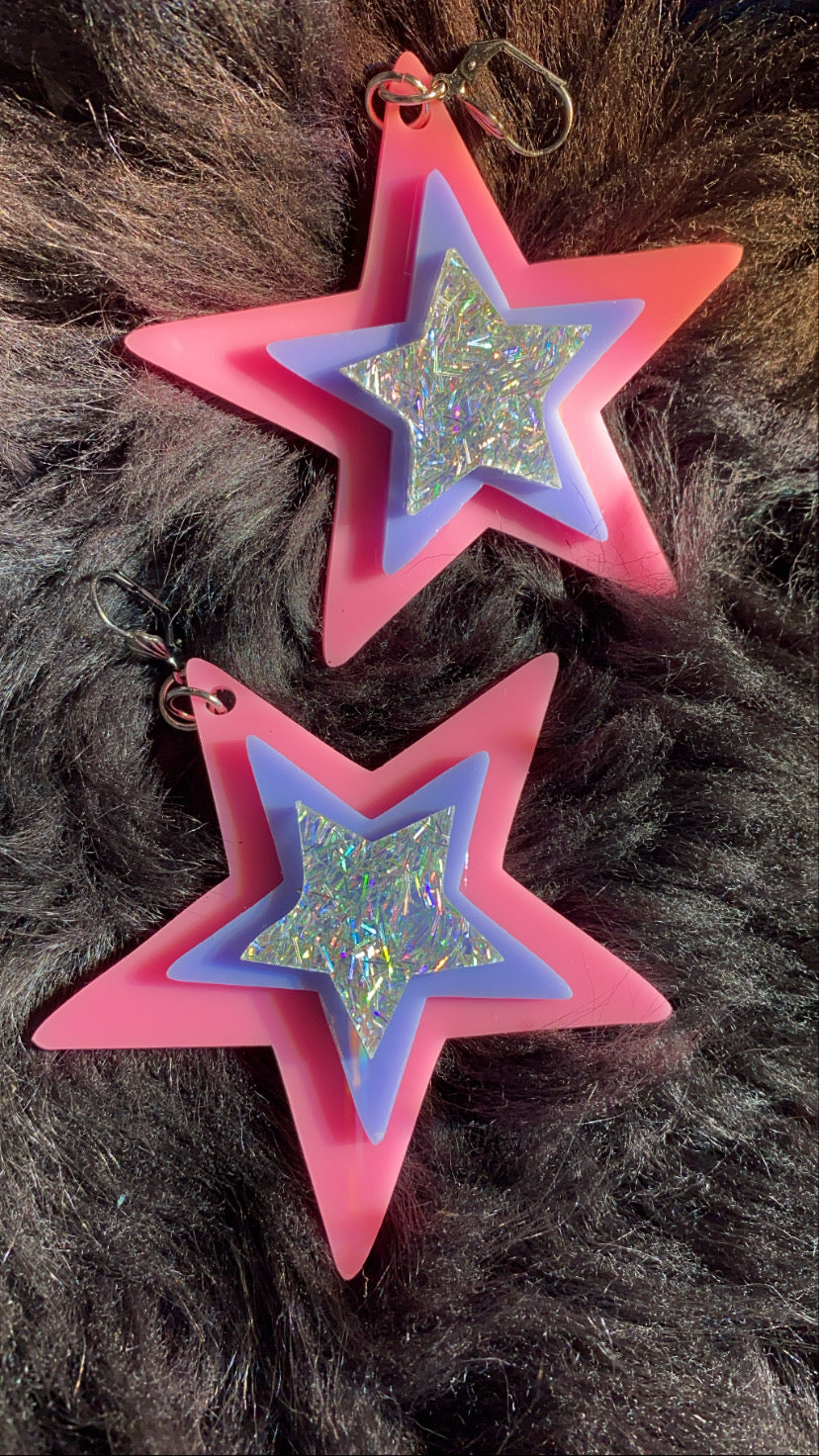 Pink Glitter Star Earrings