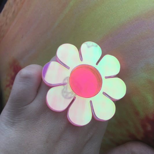 Holographic Barbie Flower Power Ring