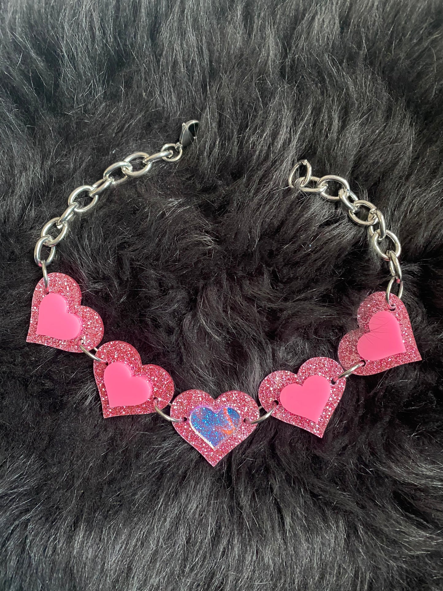 Pink Sparkle Heart Choker