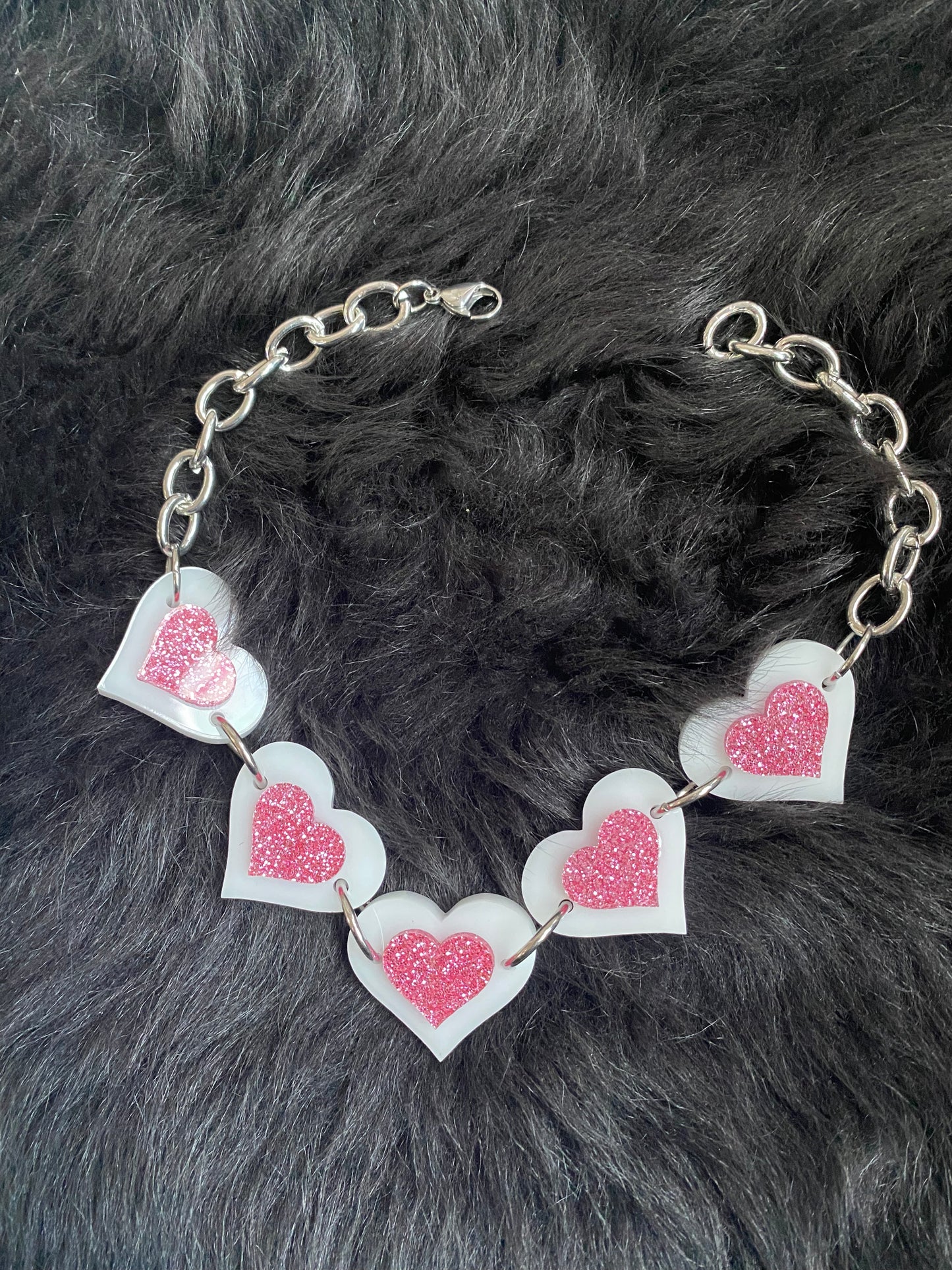 Pink Heart Love Glitter Choker
