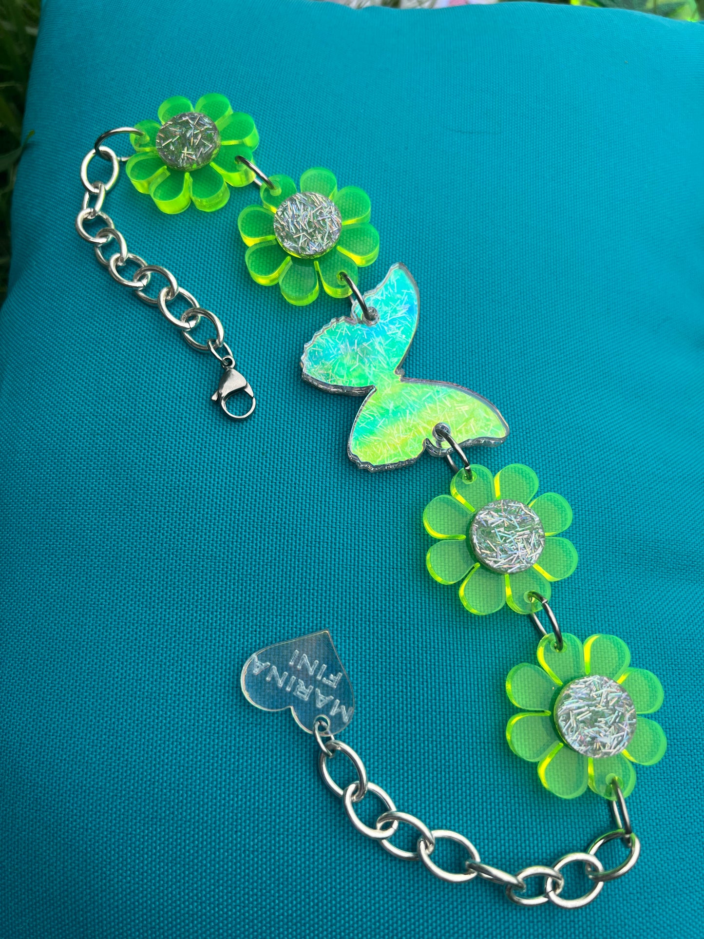 Neon Butterfly Flower Power Green Choker