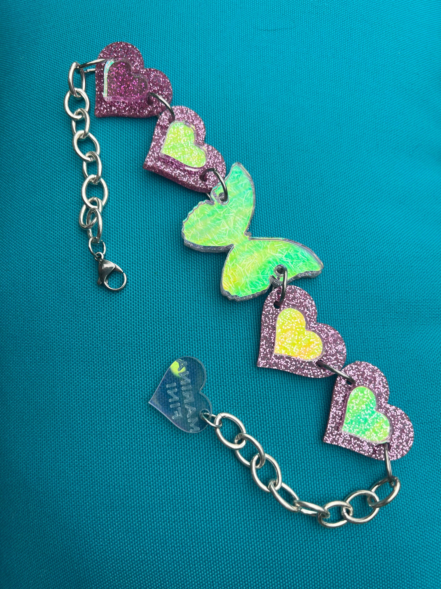 Pink Glitter Heart Love Butterfly Choker