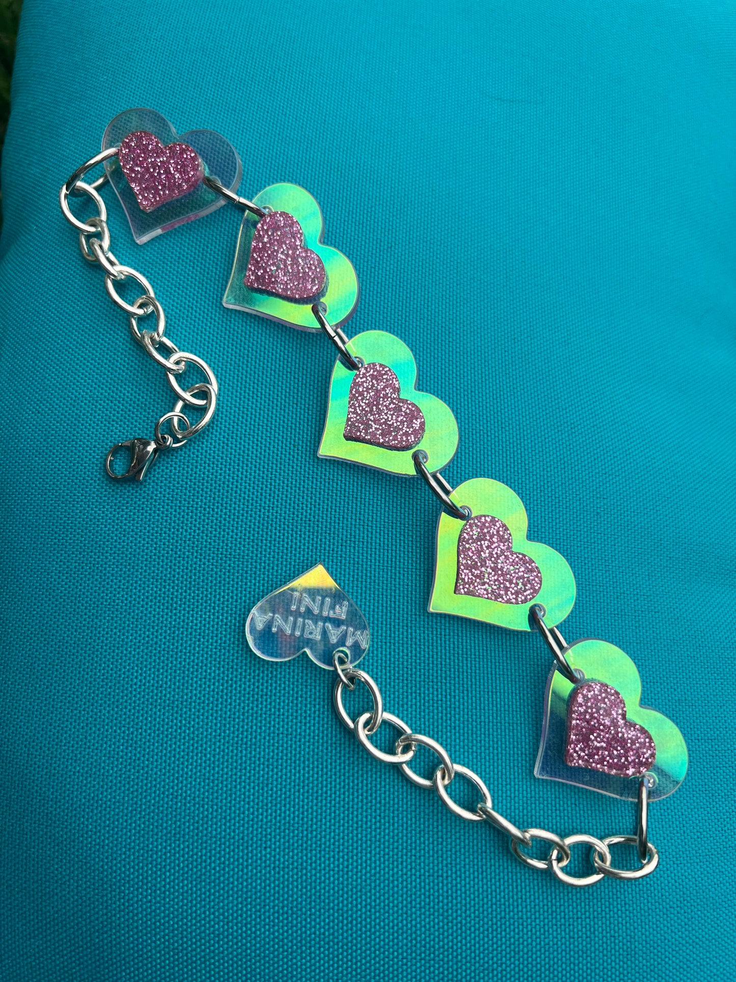 Holographic Pink Glitter Heart Love Choker