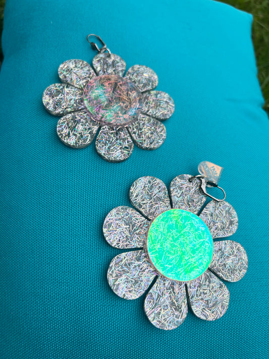 Silver Glitter Flower Power Earrings (last pair ever)