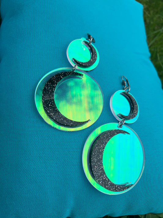 Holographic & Black Sparkle Double Luna Earrings