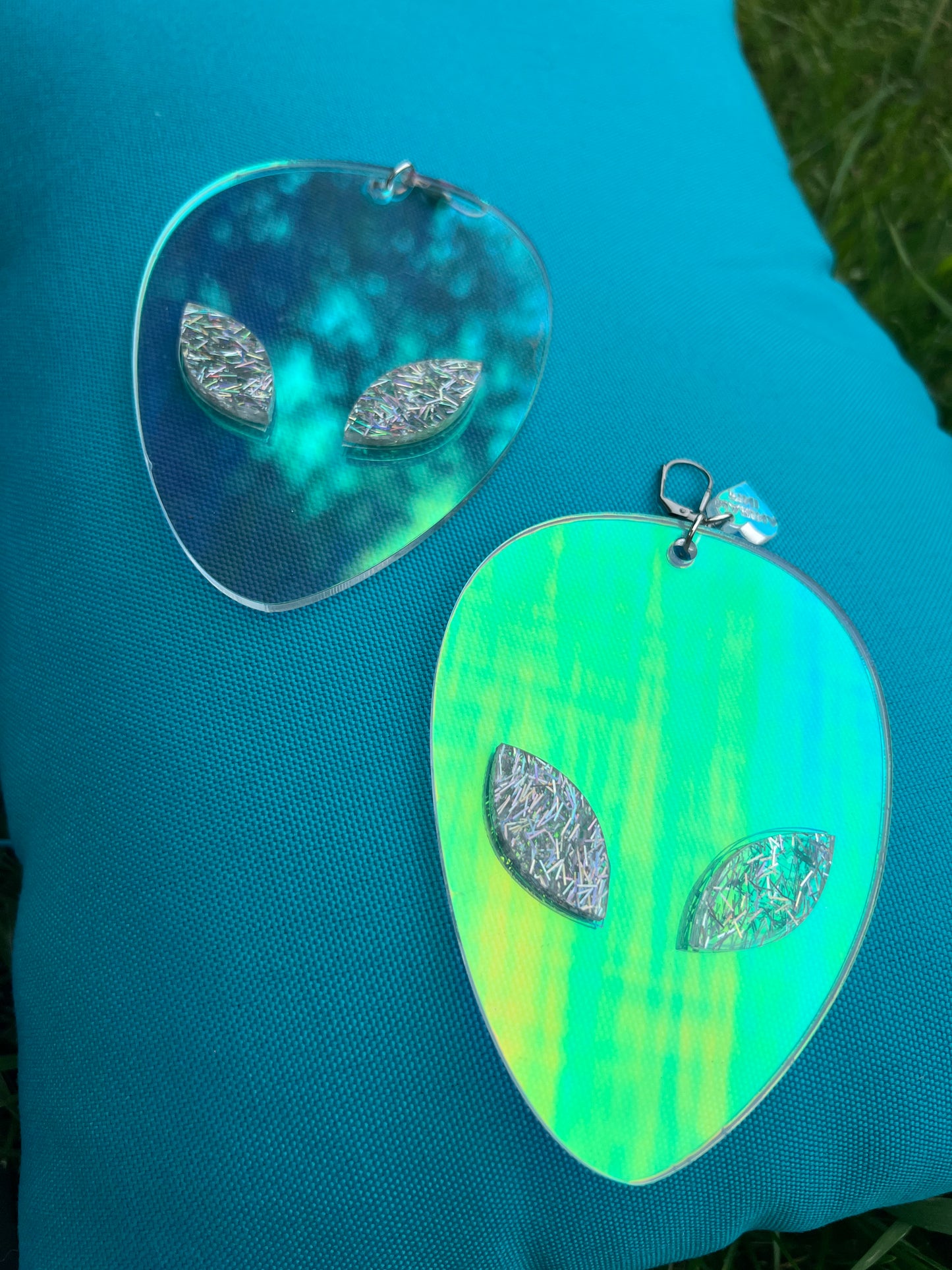 Holographic Alien Earrings