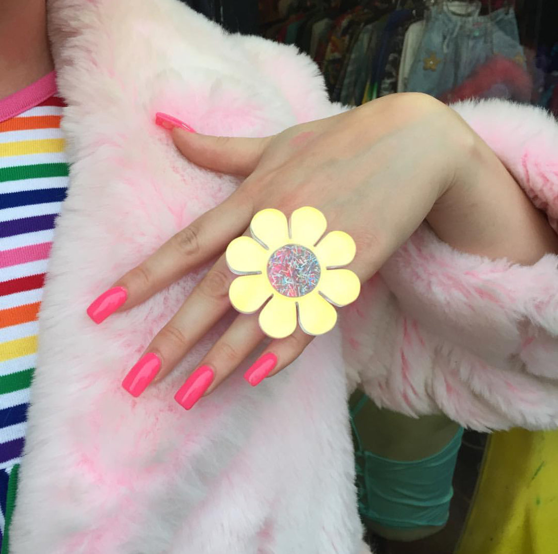 Holographic Flower Power Ring