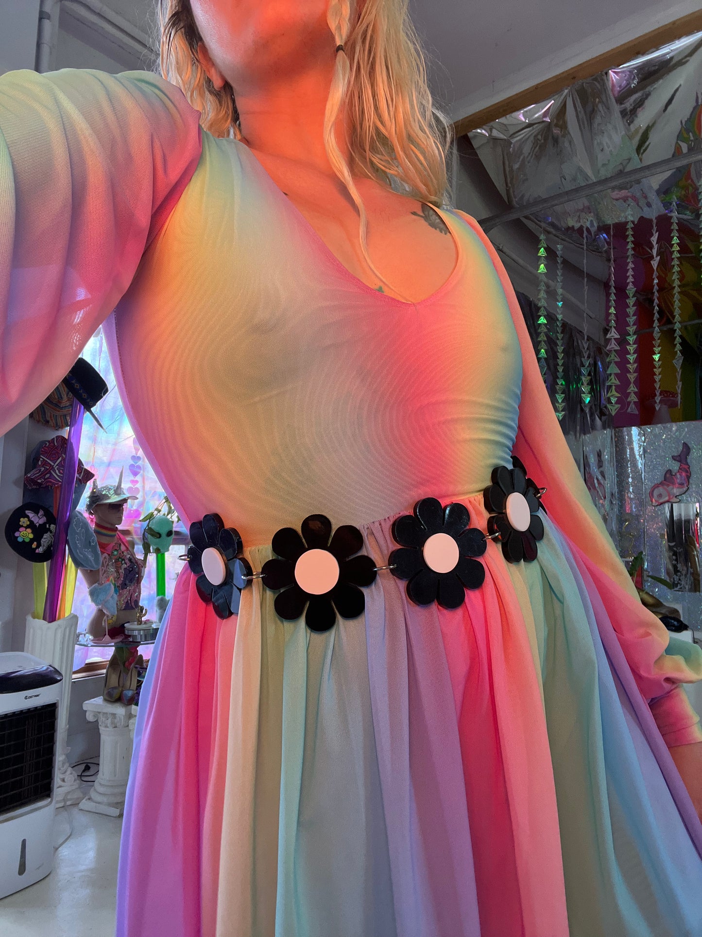 Black And White Flower Power Belt