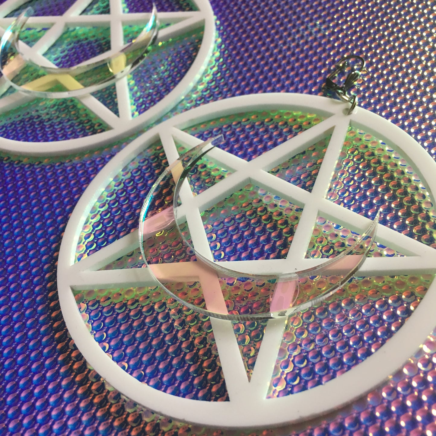 White Pentacle Luna Earrings