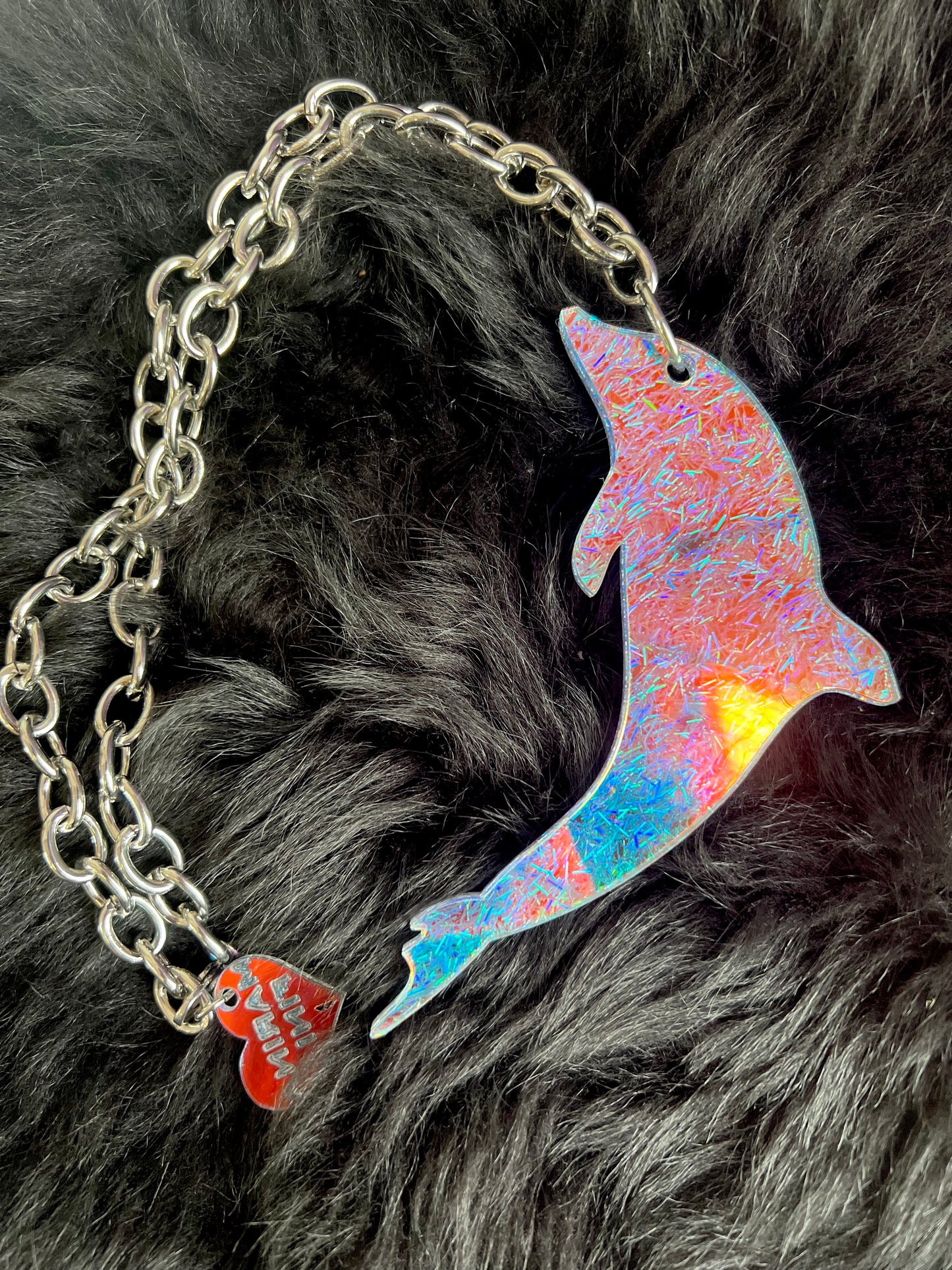 Holographic dolphin necklace