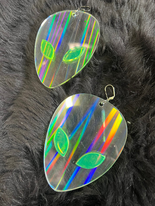 Rainbow Holographic Alien Earrings