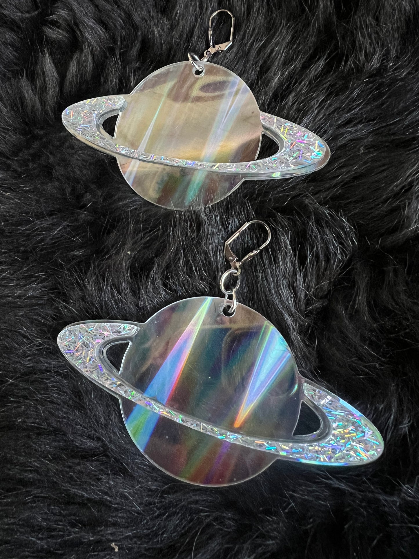 Rainbow flash Saturn Earrings