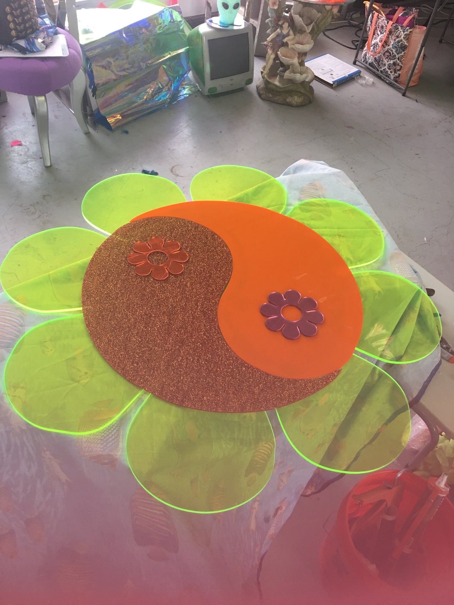 Custom Neon Flower butterfly mirror