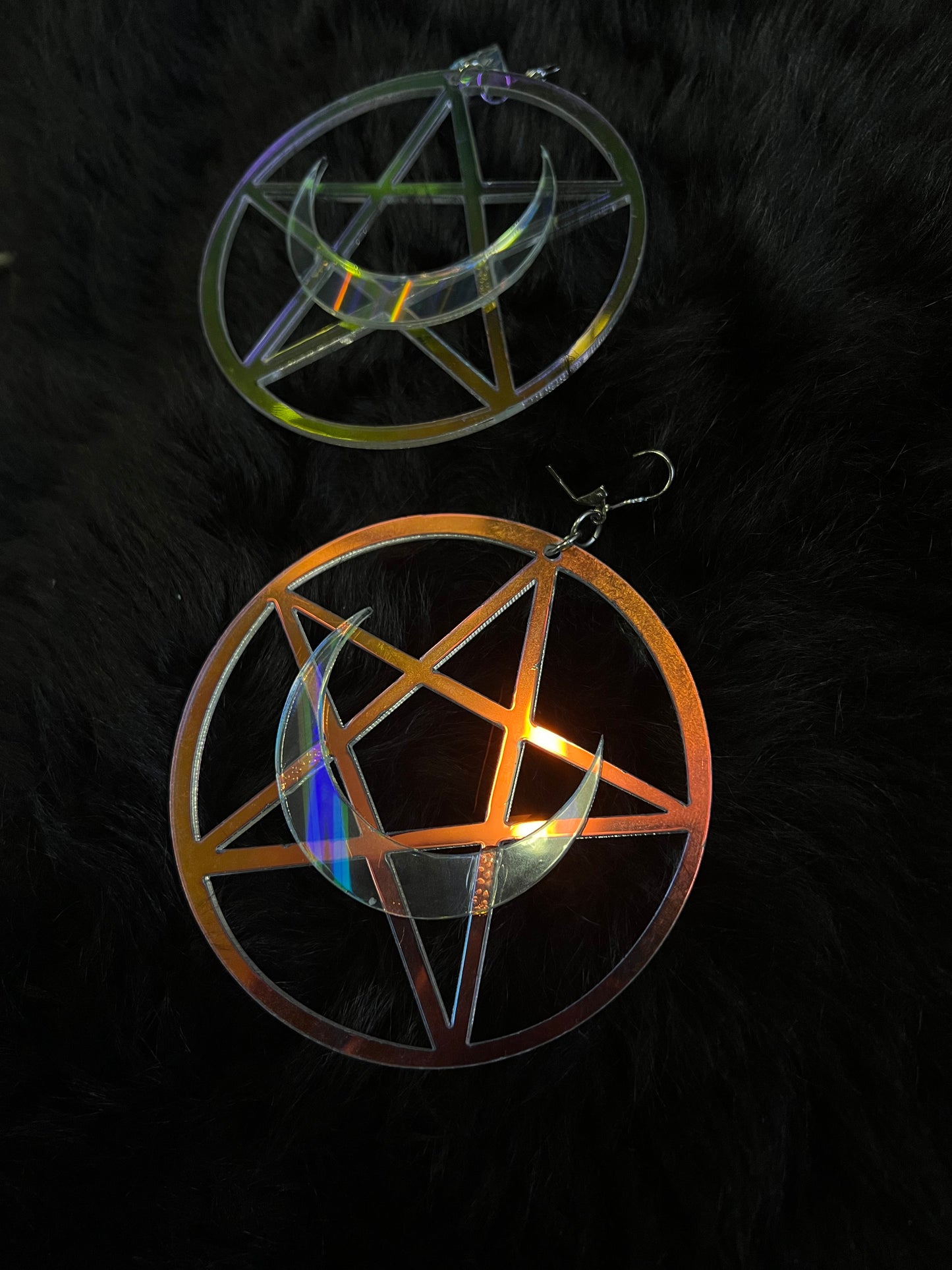 Rainbow holographic Pentacle Luna Earrings