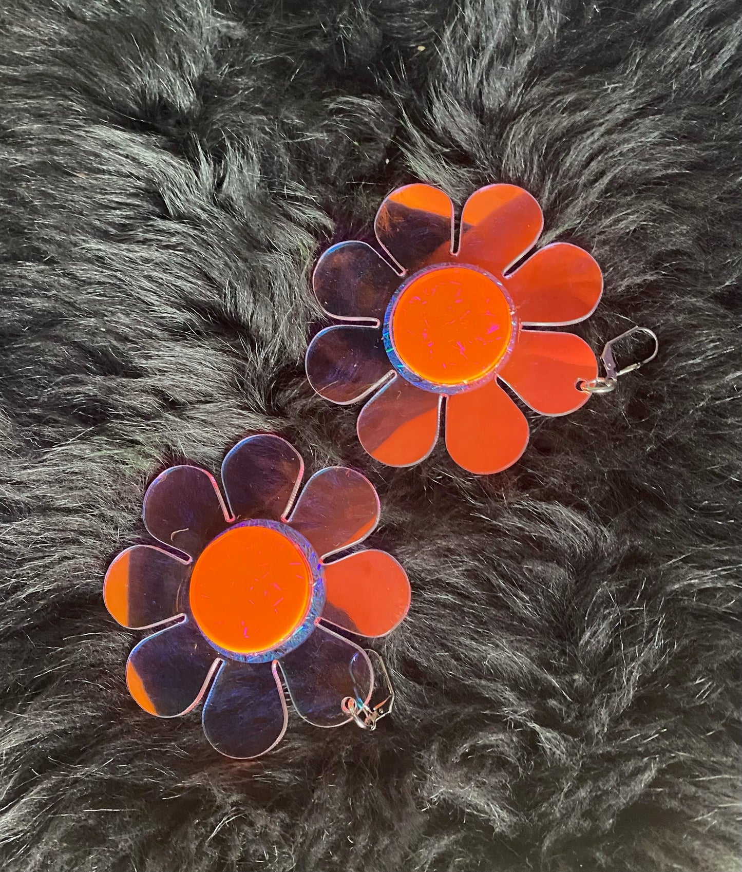 Glitter neon pink Holographic Flower Power Earrings