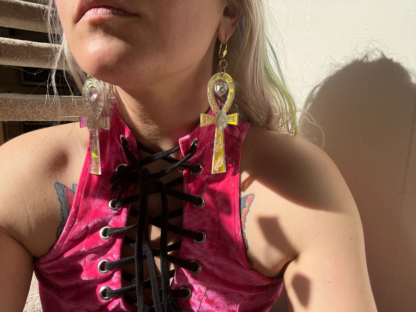 Holographic goddess Ankh Earrings