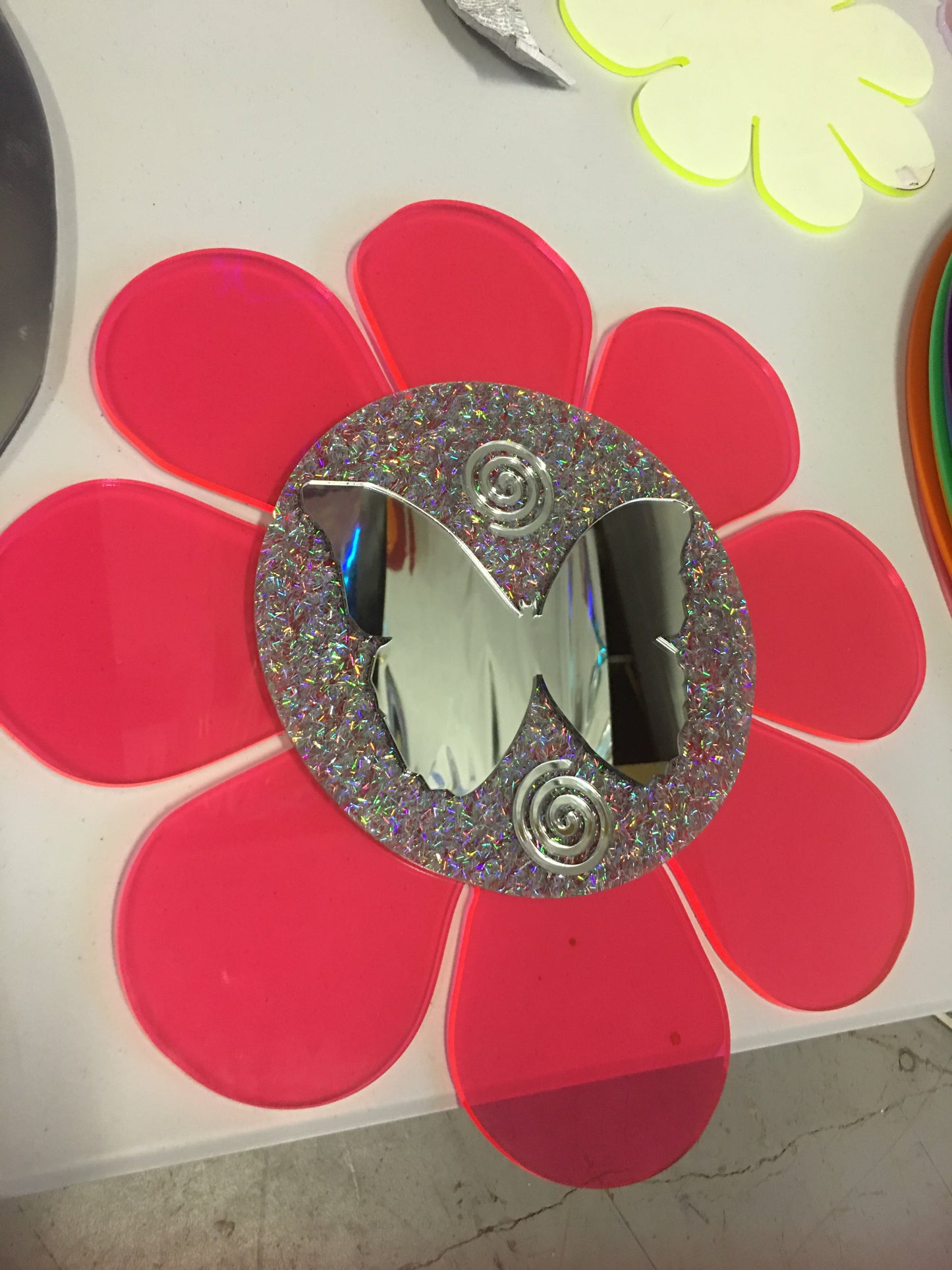 Neon Flower butterfly mirror