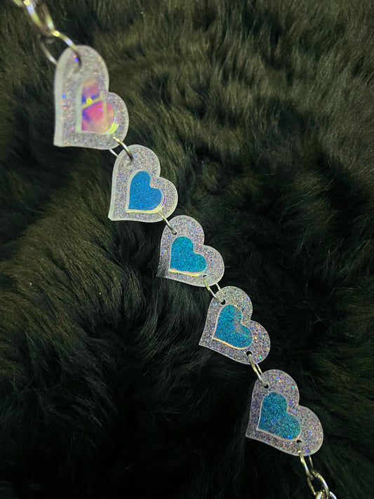 Snow bunny Glitter Holographic Heart Love Choker