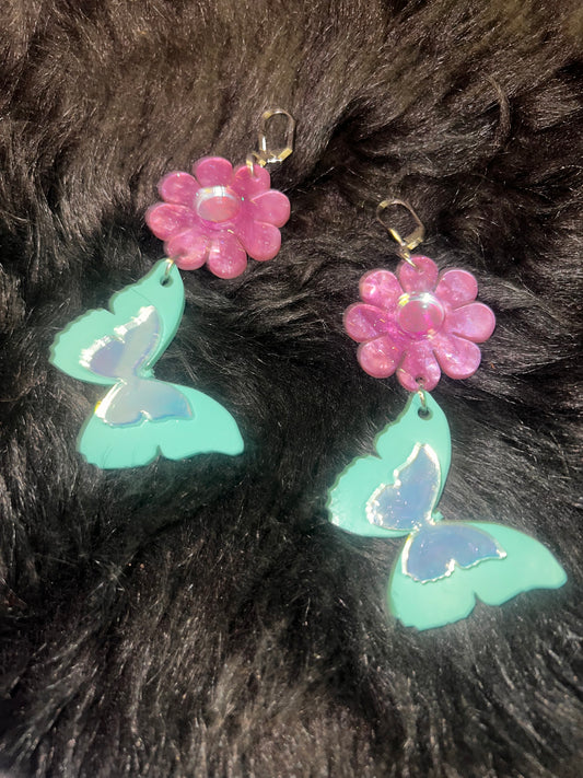 Flower bb Butterfly drip Earrings (one of a kind)