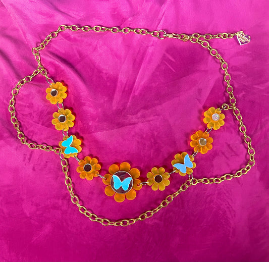Neon Orange Butterfly Flower Power waist Belt (one of a kind)