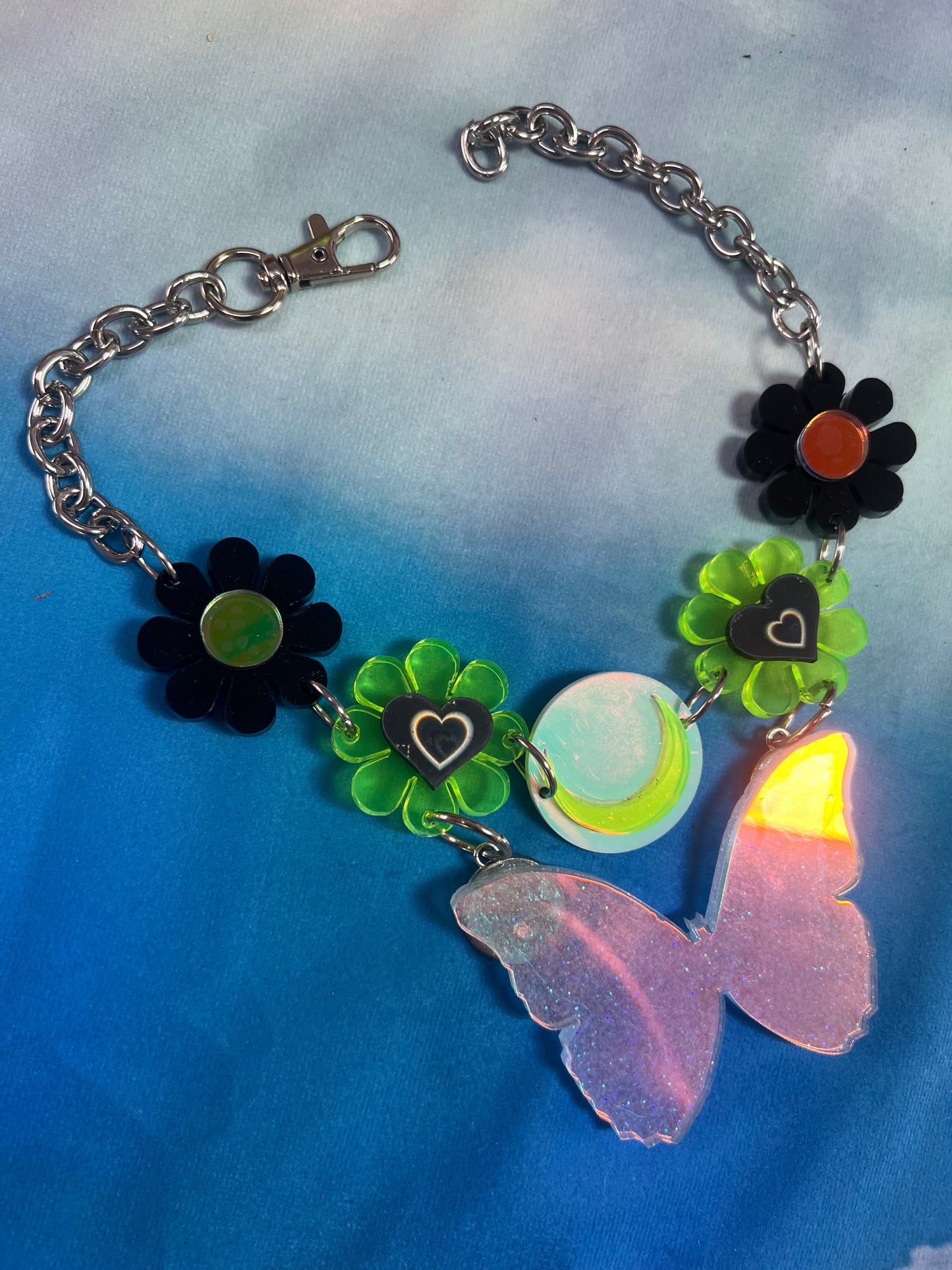 Neon Butterfly dreams collar 🦋💚 choker (one of a kind) uv reactive