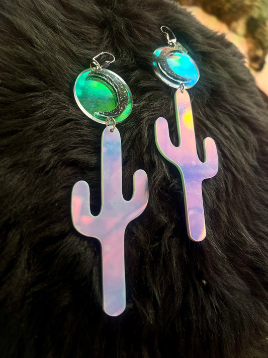 Holographic Desert goth Luna Earrings 🌵🌙