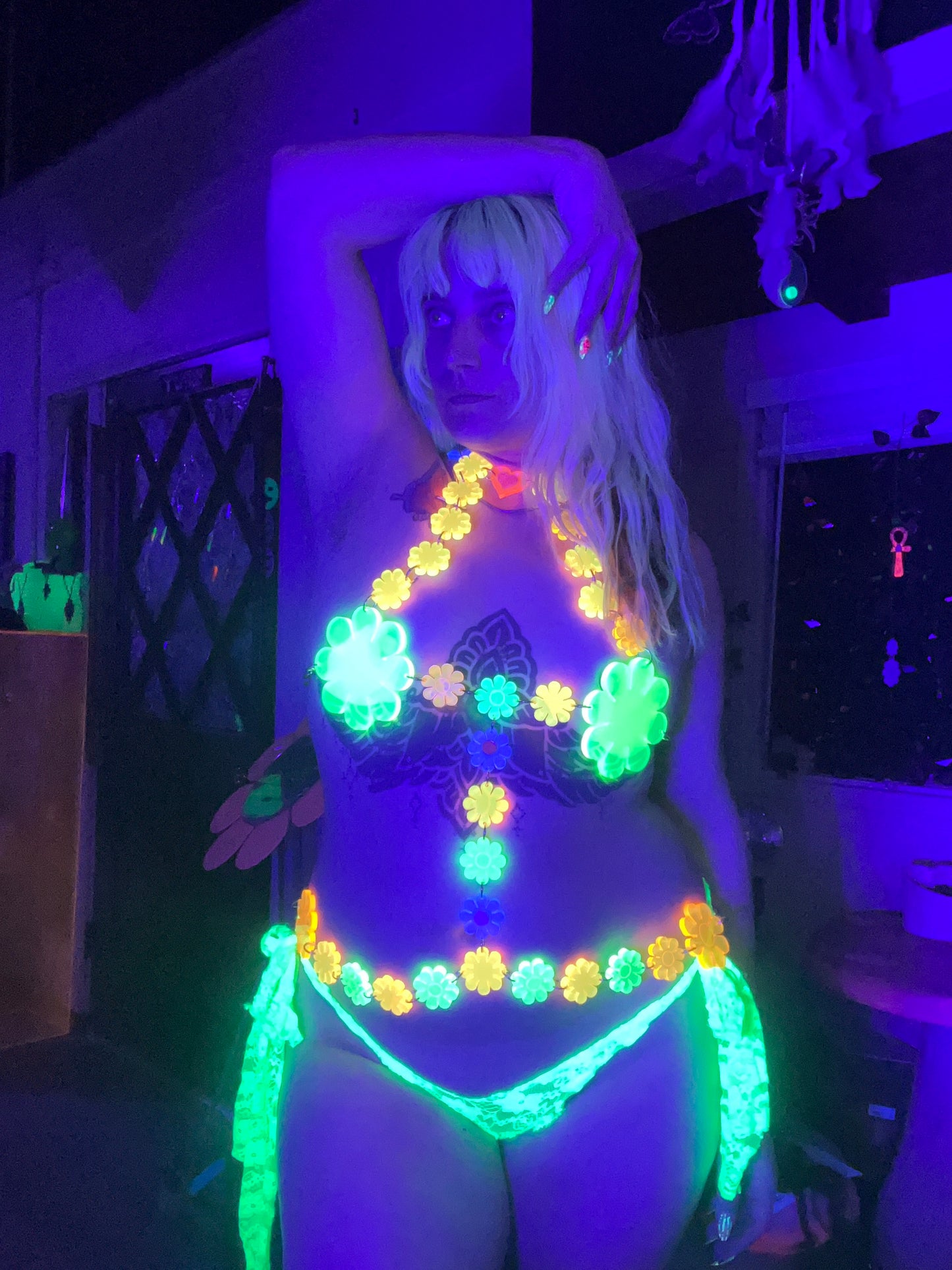 Groovy Baby Neon Flower Power Bra Harness (one of a kind) 🦋🌸🩷