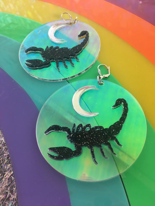 Holo Scorpio moon Earrings