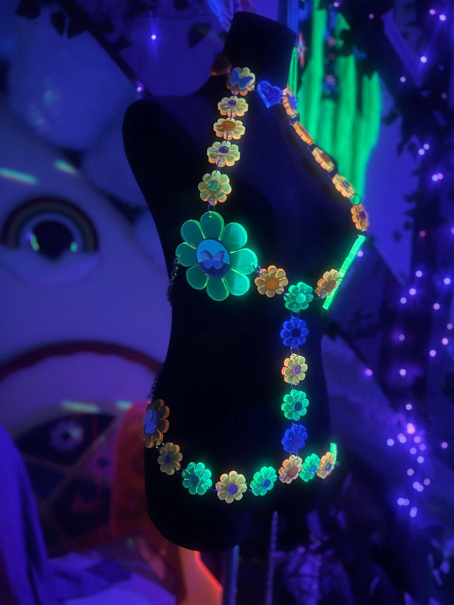 Groovy Baby Neon Flower Power Bra Harness (one of a kind) 🦋🌸🩷