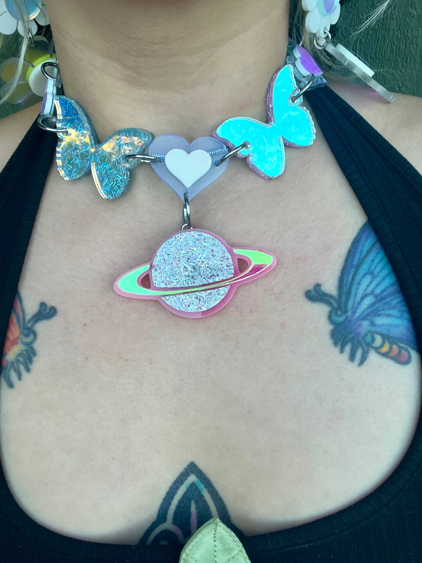 Bb Butterfly Heart Love Saturn Drip choker 🩷🛸🩷 one of a kind