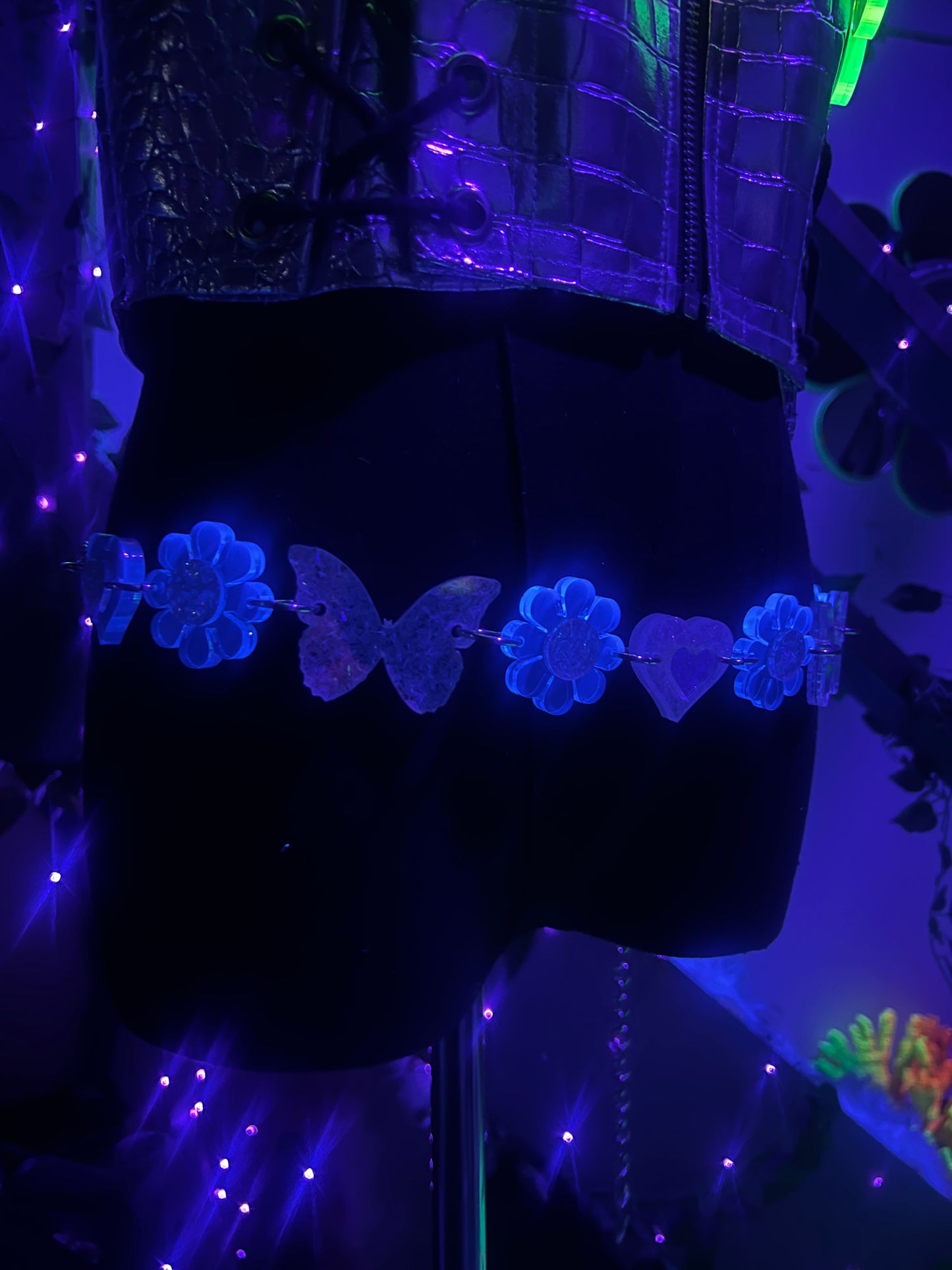 Neon Blue 🦋 Butterfly Flower Power waist Belt (one of a kind) reversible 🌸🦋🌸