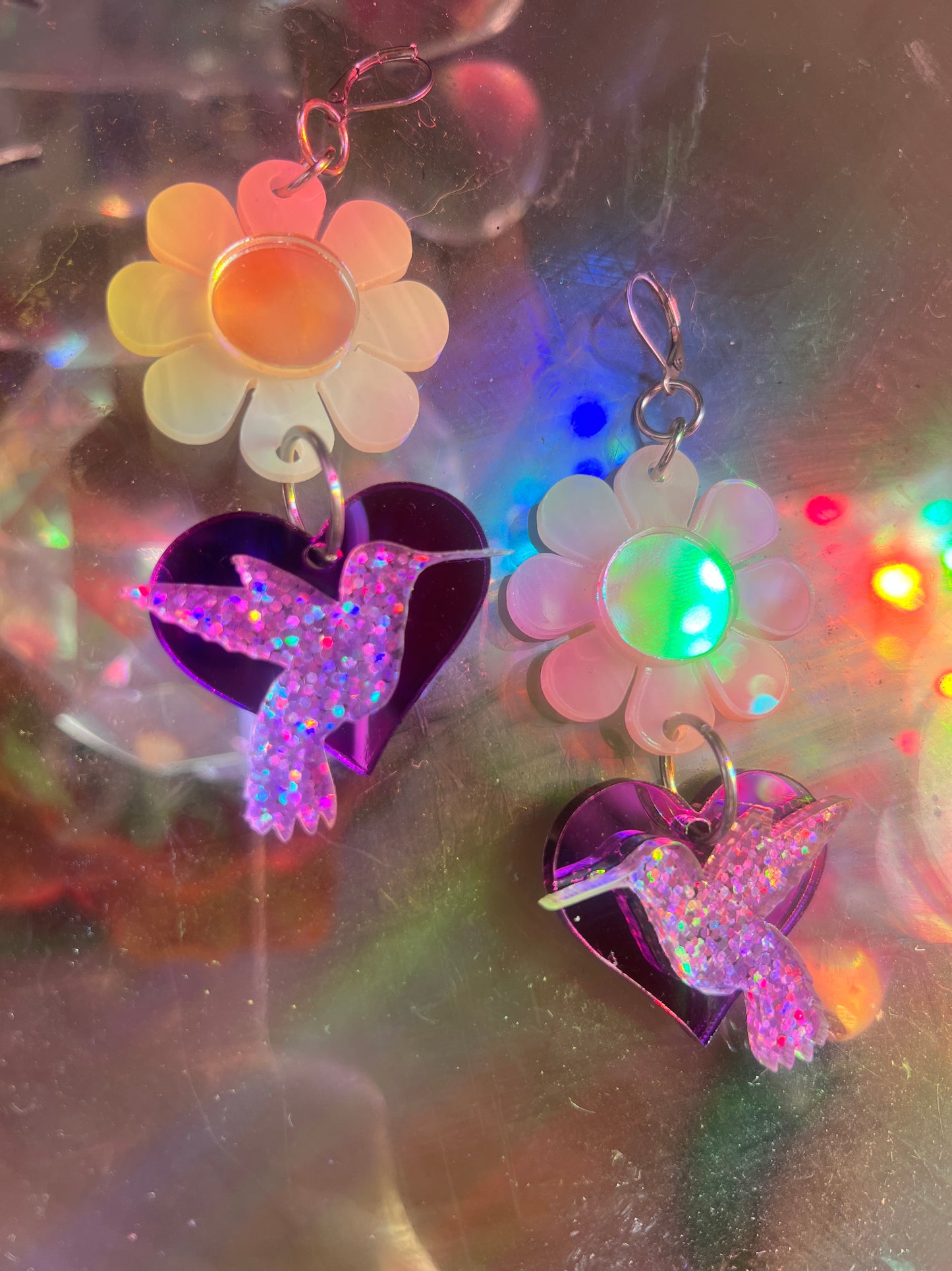 Flower loving  Hummingbird Earrings (one of a kind) 💜