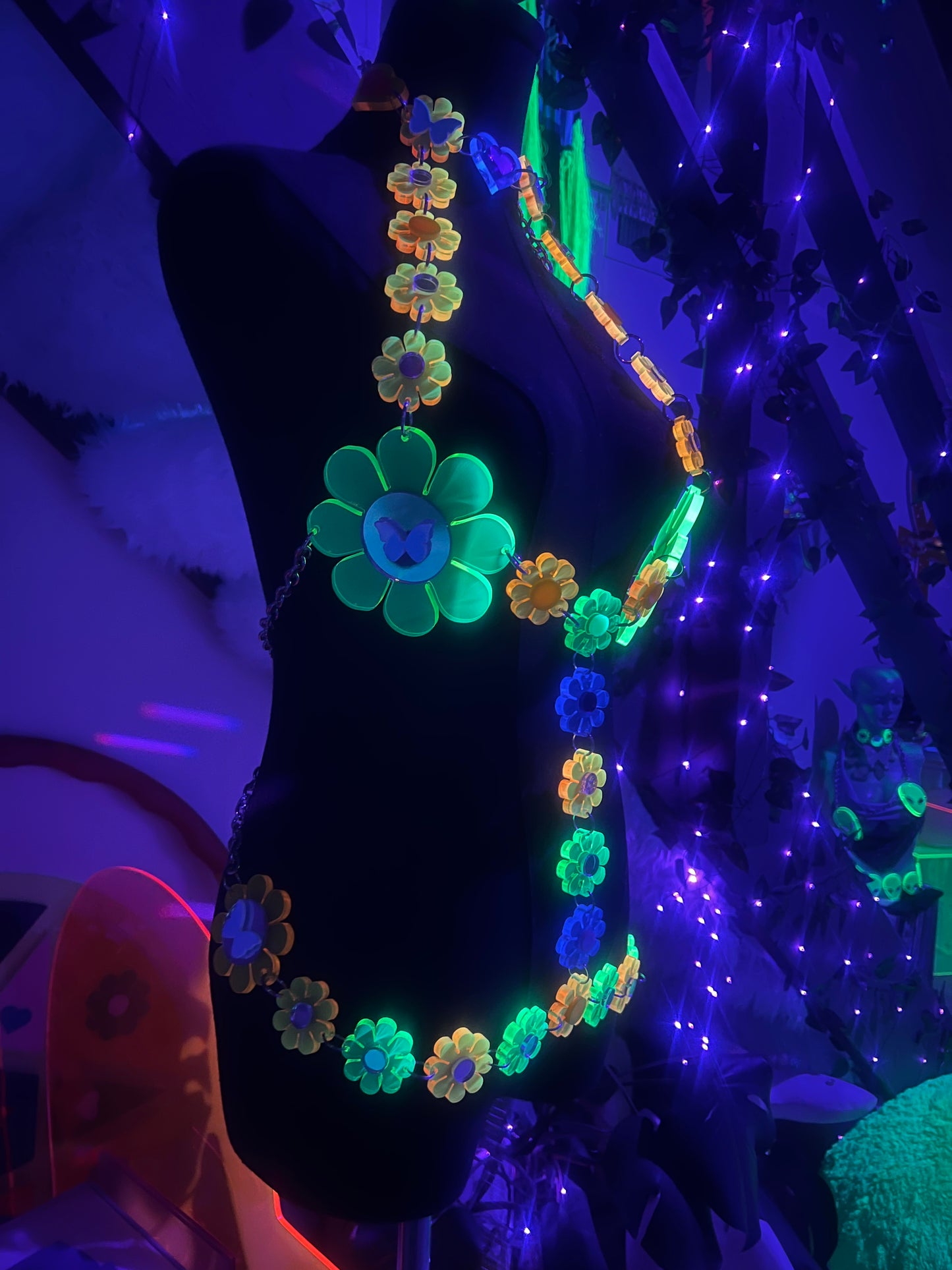 Groovy Baby Neon Flower Power Bra Harness (one of a kind) 🦋🌸🩷